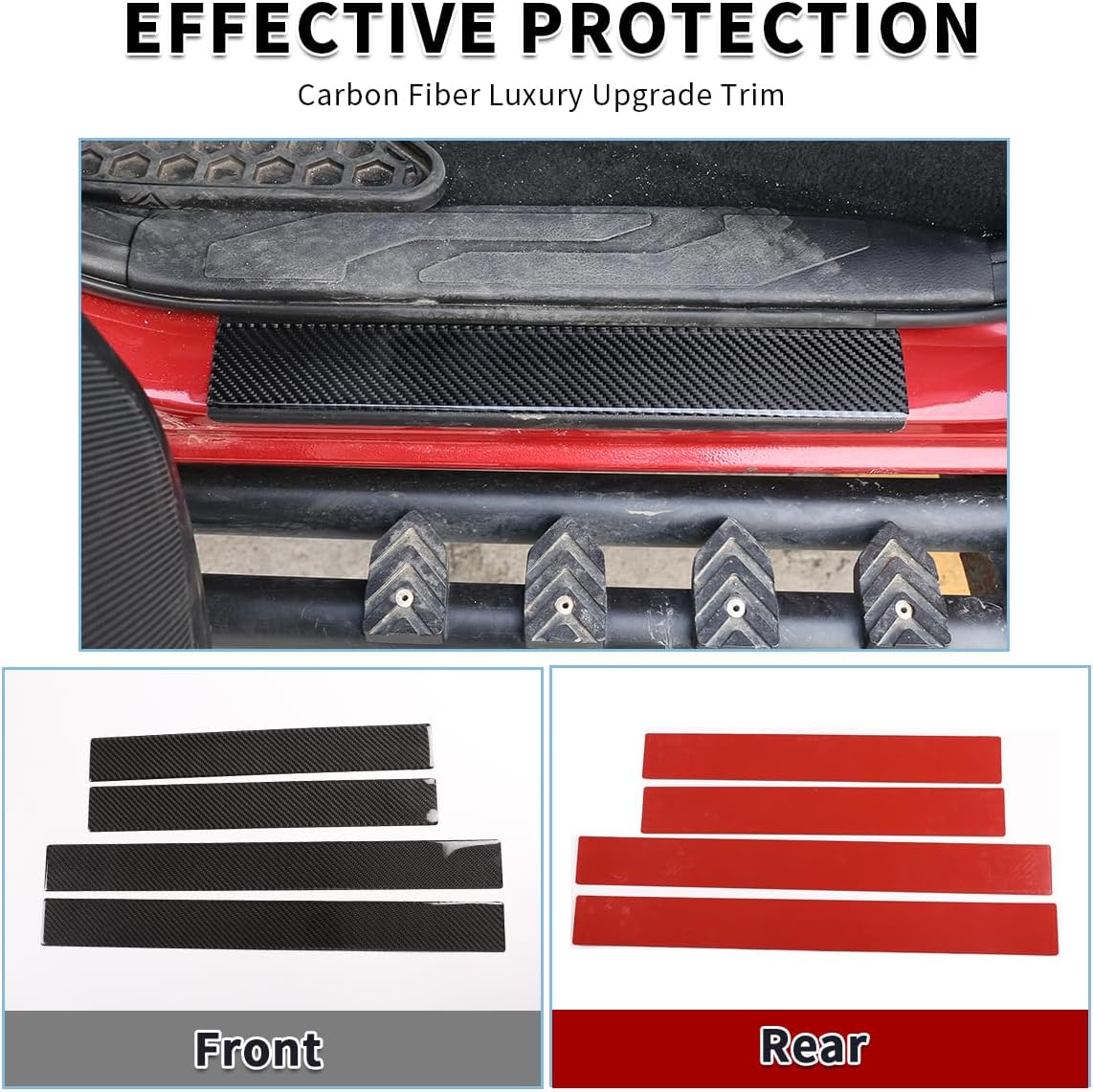 Real Carbon Fiber External Threshold Bar Welcome Pedal Panel Sticker for Toyota Tacoma 2016-2020 Automotive Interior Accessories (Black)