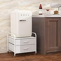 Vista 11 de Mini soporte para nevera con almacenamiento, 120 libras BlackMini mesa de nevera, carrito de refrigerador de 2 cajones con ruedas, soporte