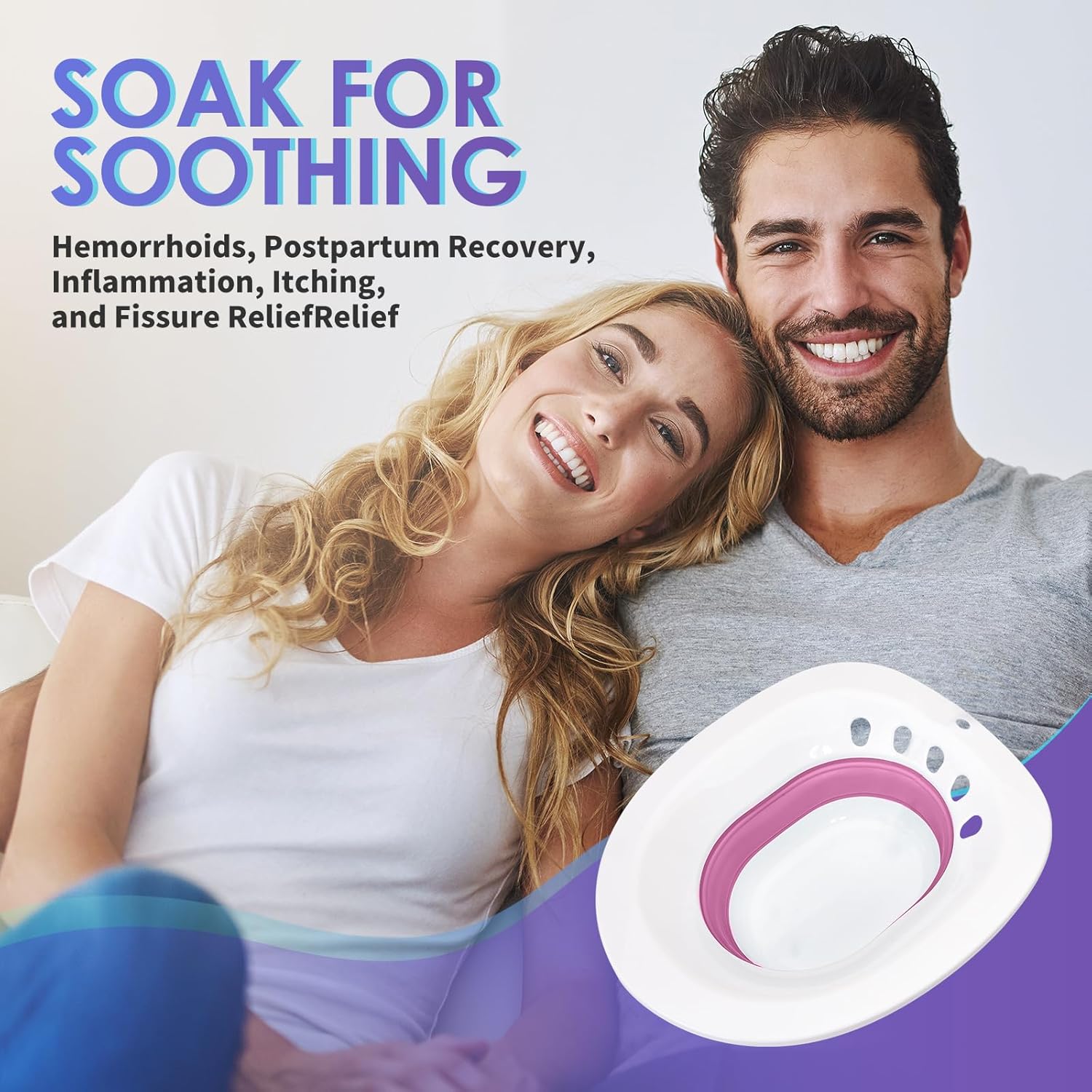 Sitz Bath for Toilet, Sitz Bath for Hemorrhoids and Postpartum Care - Yoni Steam Seat - Portable Bidet for Epsom Salt Soak, Foldable Basin BPA Free, Perineal Soaking and Steaming - Pink