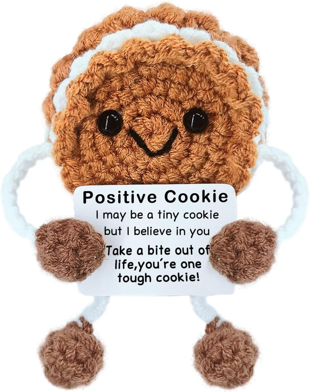 Positive Cookie Theme Crochet Doll, Inspirational Gift for Men, Women, Friends and Teens, Mini Handmade Crochet Cookie Doll, Christmas Birthday Gift, Emotional Support Decor
