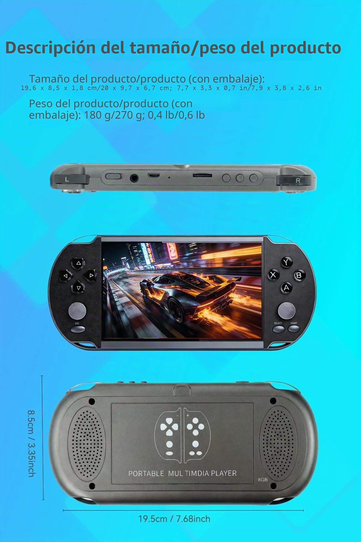 Consola de Juegos Retro YHFITN con Pantalla de 5,5 Pulgadas, Reproductor de vídeo portátil con Juegos clásicos, Compatible con guardado de partidas, Salida AV a TV, Regalo Ideal para Adolescentes.