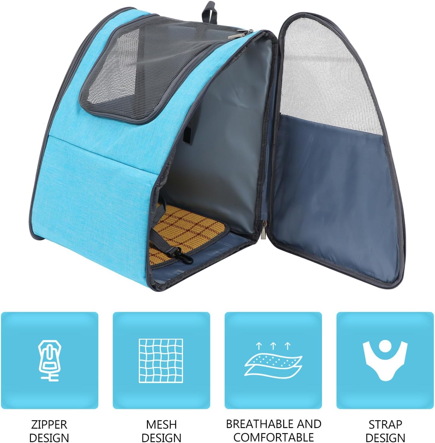 Foldable Breathable Pet Backpack Carrier with Mesh Window, Lightweight Dog and Cat Shoulder Bag for Travel and Outdoor Use, Blue