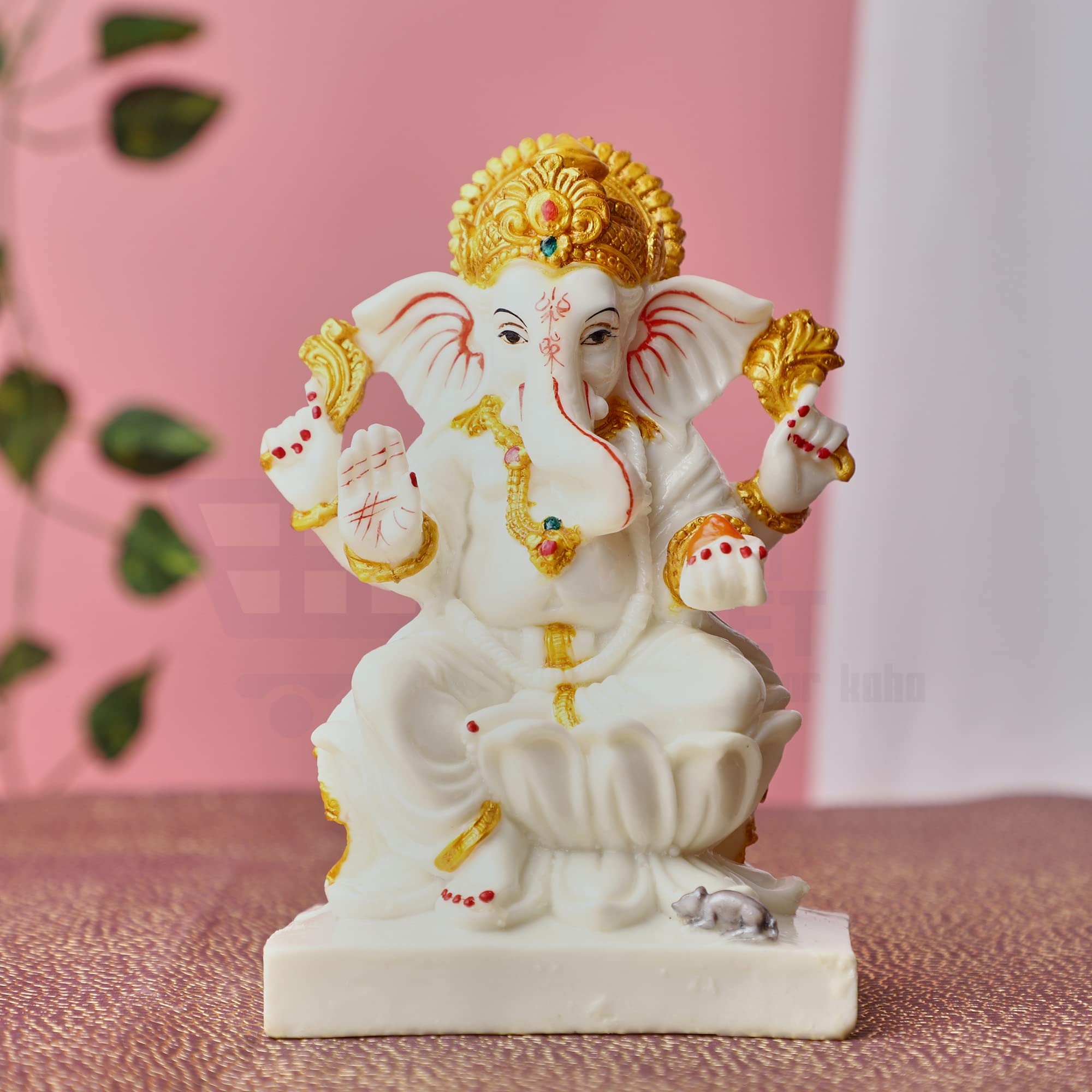 APNIMARKET Marble Ganesh Idol | Vinayaka Statue | Ganpati Murti | Ganesha Idol for Home Decor | Ganpati Idol for Diwali Decorations Anniversary - 7 White Kamal