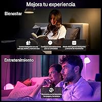 Vista 8 de Philips Hue Essential - Bombilla LED inteligente A19, ambiente blanco y color, base E26, 8.8W, 2200K-6500K, 800 lúmenes, regulable, funciona