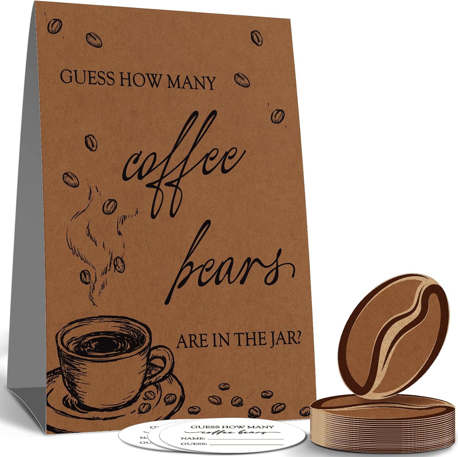 Guess How Many Coffee Beans Game, Brown Love is Brewing Bridal Shower Decorations & Baby shower games for baby coffee wedding party Decor and Activity Supply-26