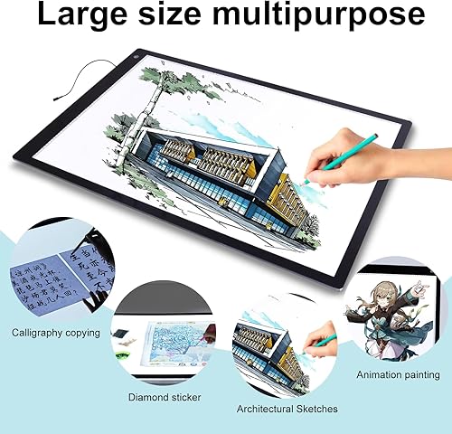 Miniatura 6 de VKTEKLAB A1 Caja de Luz Extra Grande para Trazado con Cable Adaptador AC, Tablero de Luz Ultradelgado para Pintura de Diamantes, Atenuación Sin