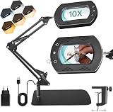 GOEBLESON 10X Lampe Loupe de Bureau Table, avec Lumière Pince et Support - 1