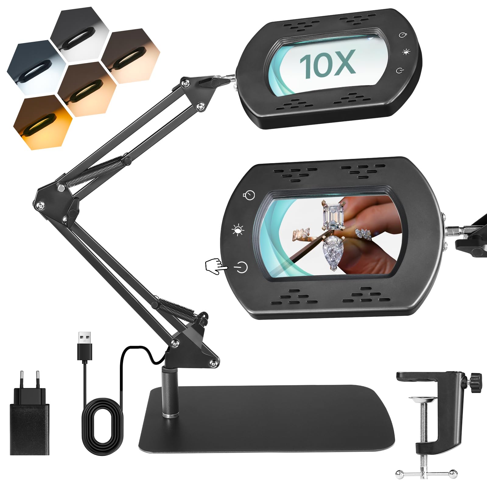 Loupe lumineuse LED 2-en-1 haute précision 5 températures de couleur