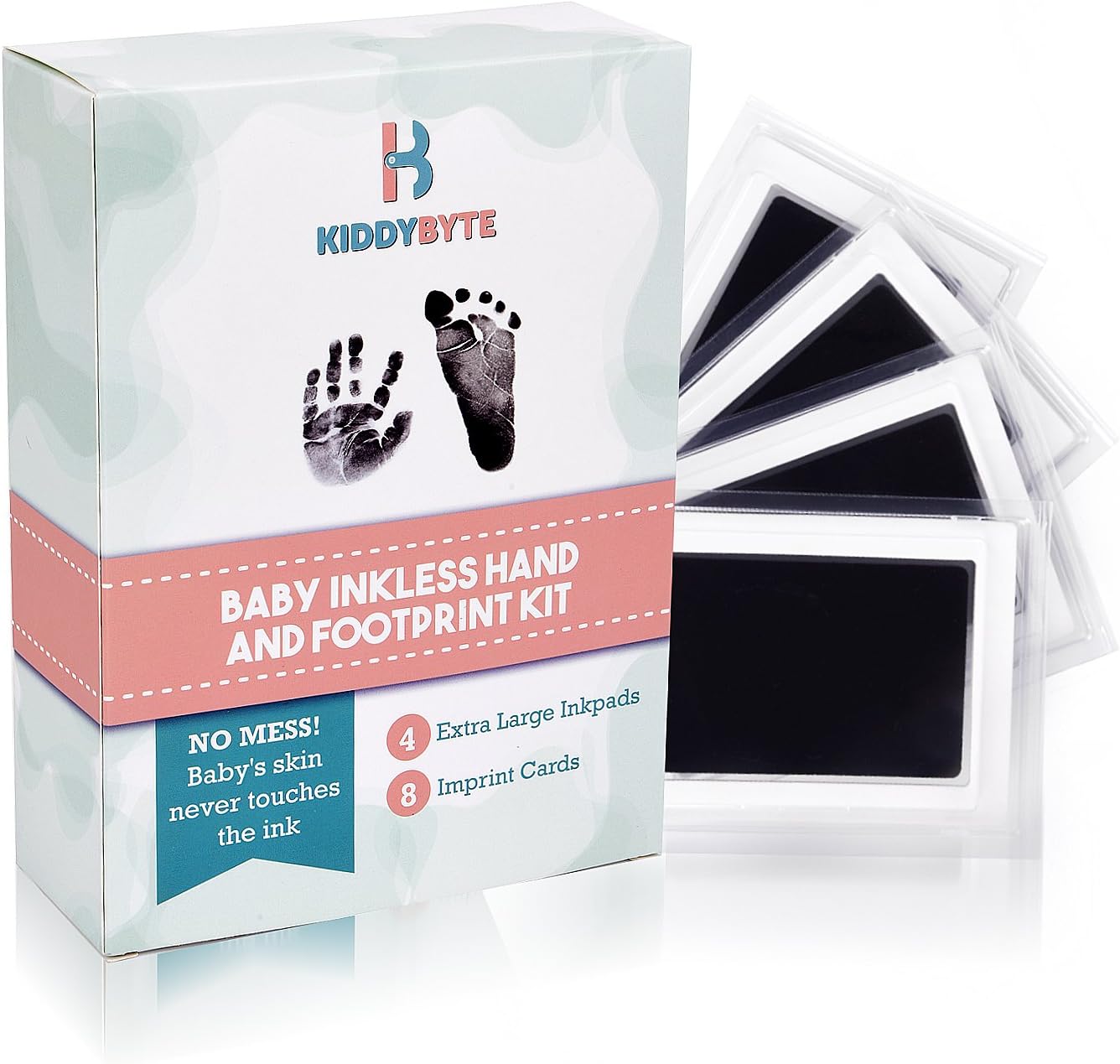Baby Inkless Footprint & Handprint Kit with 4 Extra Large Ink Pads and 8 Imprint Cards by KiddyB, Perfect Baby Shower Registry Gift for Boys and Girls Photo or Picture Frames