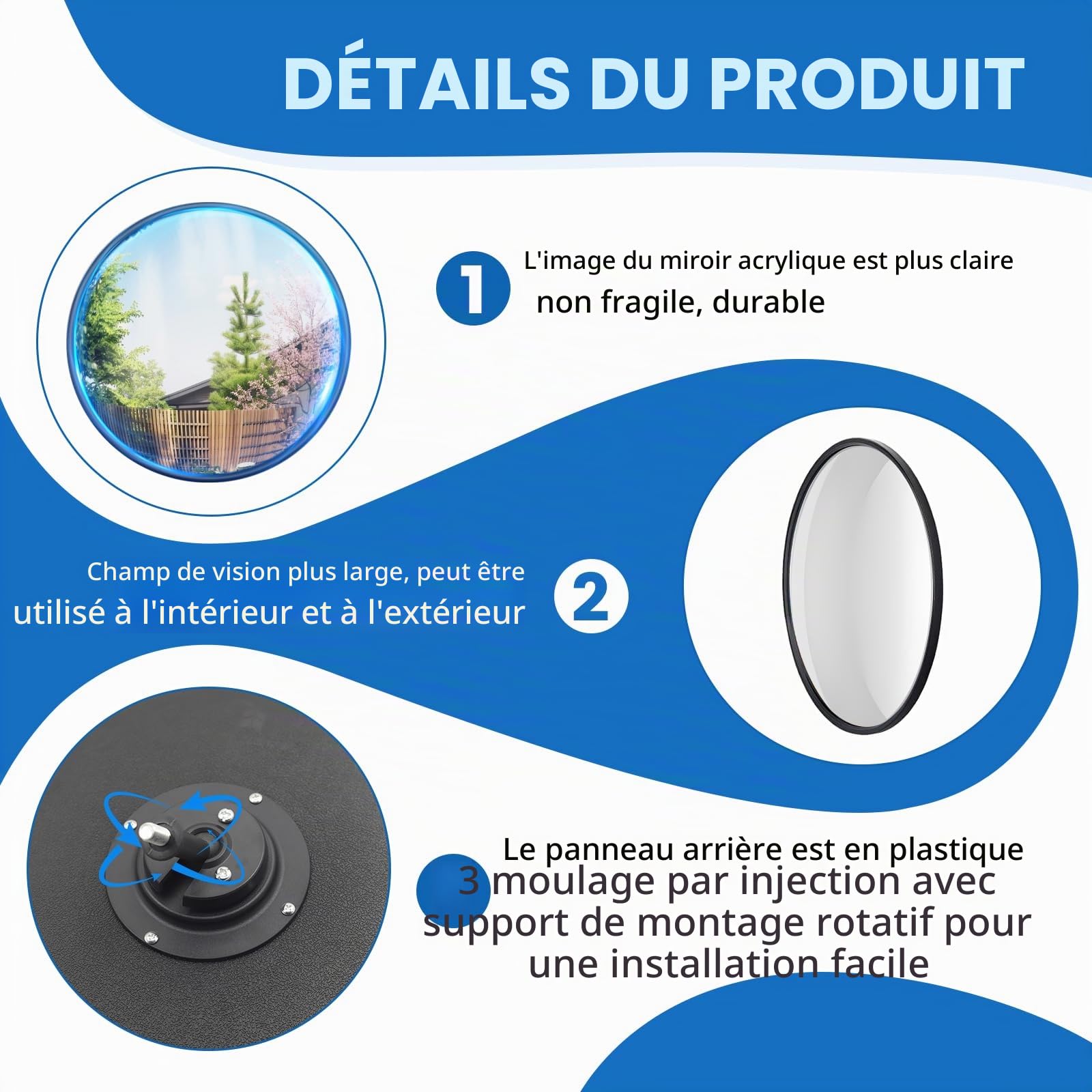 Miroir de Circulation Convexe 20cm Grand Angle Réglable Miroir de Sécurité pour allée, garage, parc, soutien pour l'intérieur et l'extérieur.