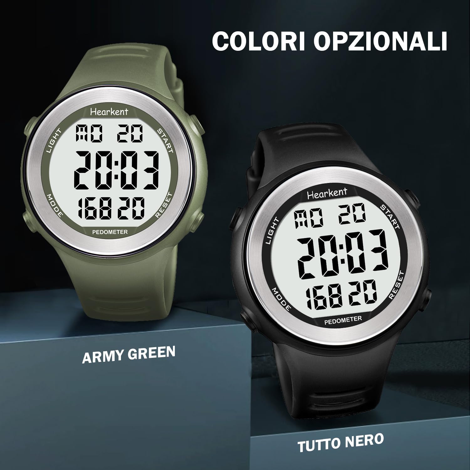 Hearkent Orologio sportivo con contapassi, nessuna ricarica richiesta, nessuna app, funzioni ricche ma semplice da usare, IT-2308 (nero)