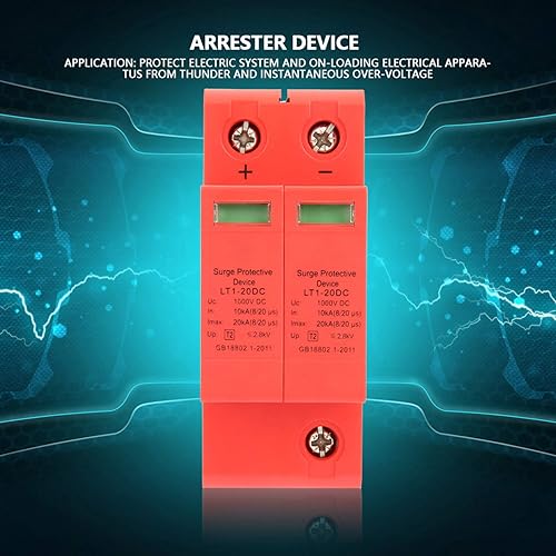 Miniatura 8 de DC 1000V 2P House Protector 10-20KA Dispositivo de pararrayos de bajo voltaje Dispositivo de protección de riel DIN ignífugo para protección contra