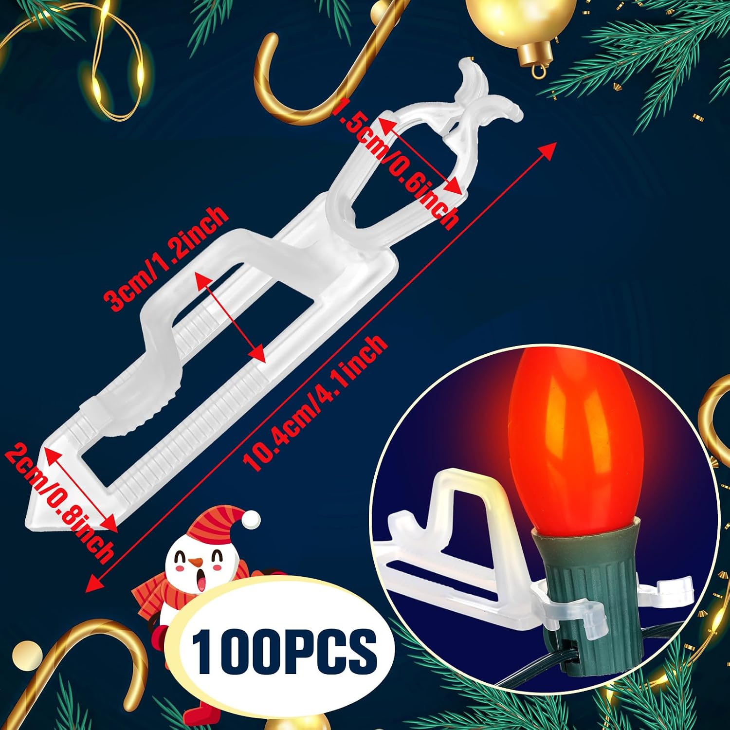 Lasnten 100 Pcs Christmas Light Clips, Outdoor Holiday Shingle Gutter Clips for C9 C7 Bulb and LED String Lights, White Weatherproof Hangers for Christmas Roof Tree Hanging Outdoor Gutters