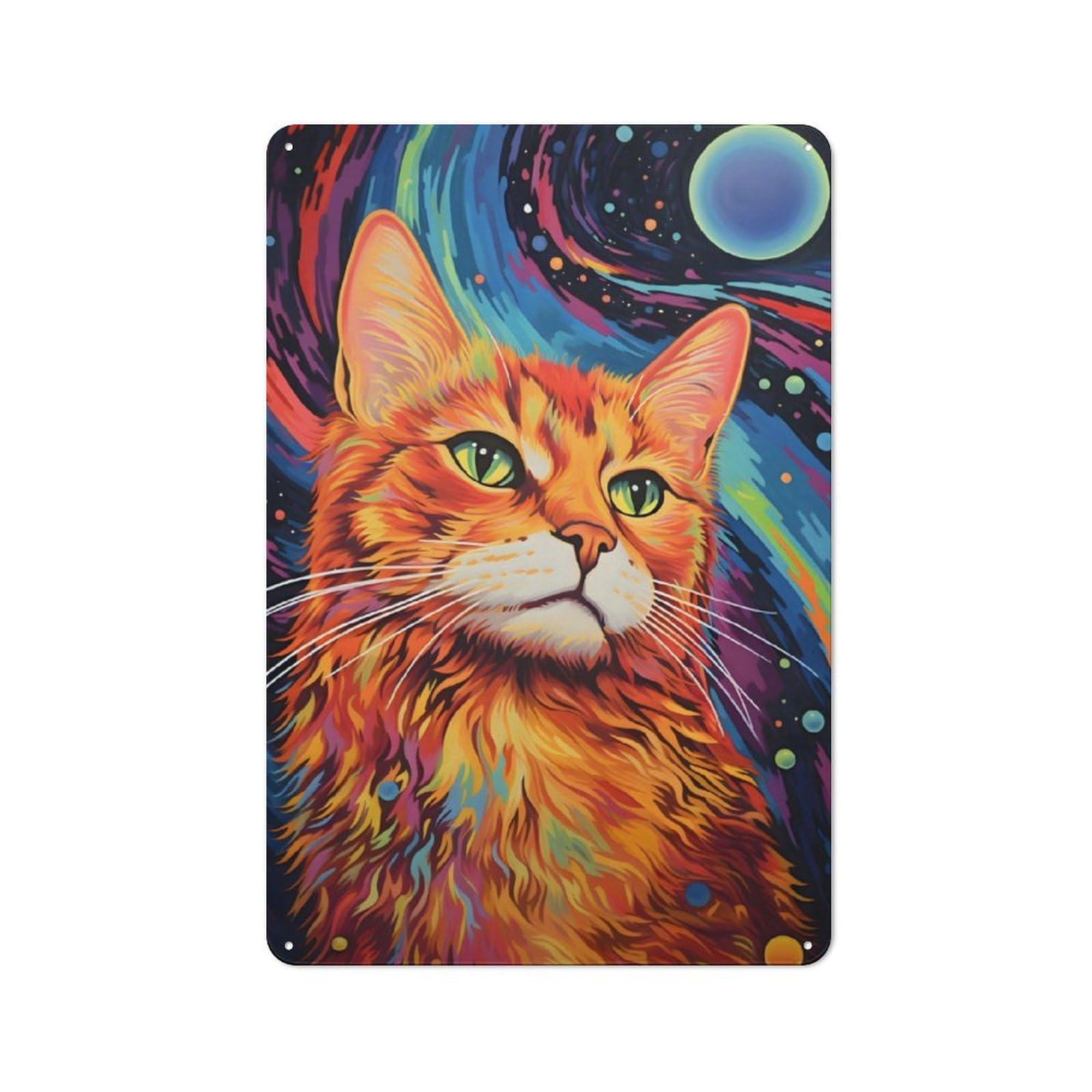 Junmoney Abstract Cat Rustic Tin Sign 30X20cm For Man Cave Or Games Room, Housewarming Present For People Styling Man Cave And Games Room