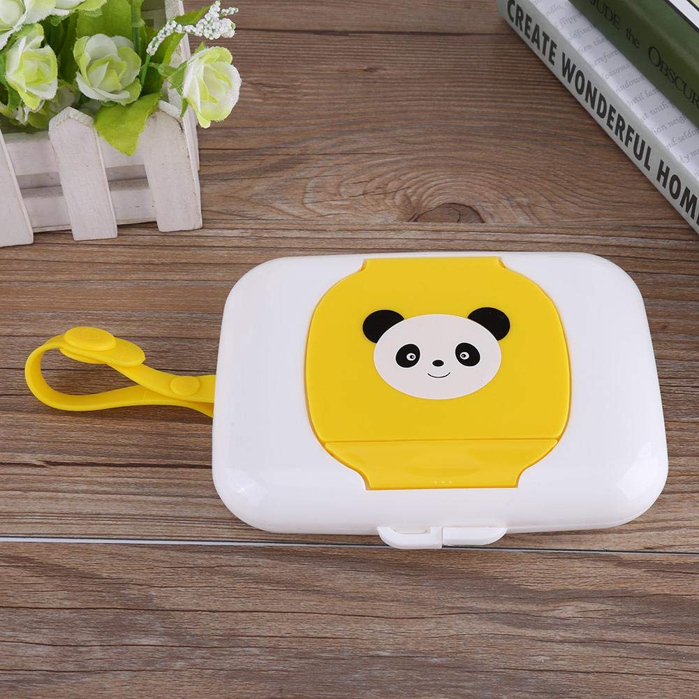 Boîte à Lingettes Plastique Distributeur Portable Réutilisable pour Bébé Poussette Voyage Voiture Salle de Bain Conteneur (Blanc/Jaune)
