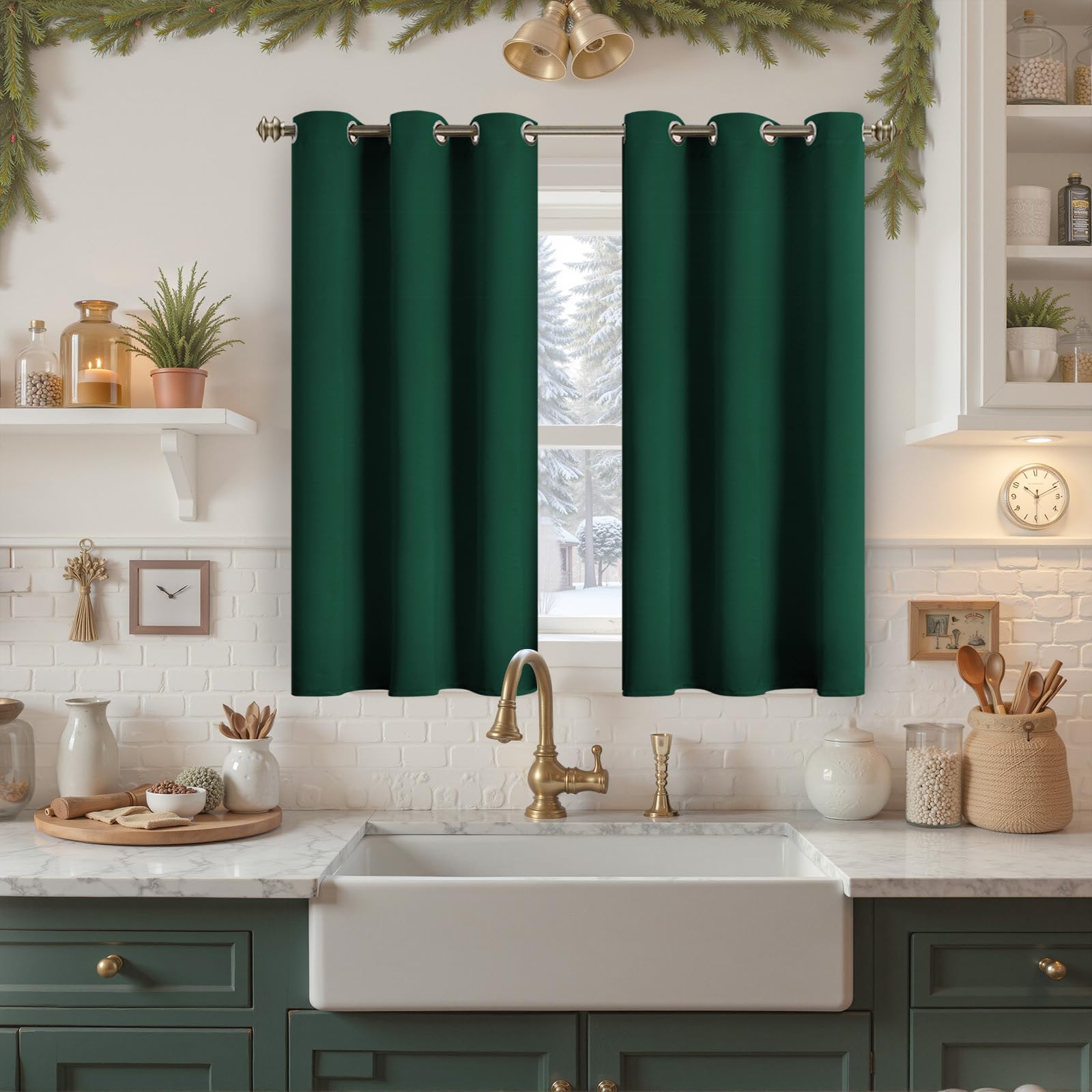 YoungsTex Emerald Green Blackout Curtains 40 Inches Length for Kitchen Bathroom Window - Thermal Insulated Drapes with Grommet Short Room Darkening for Bedroom, 2 Panels, 42 x 40 Inch โ image 1