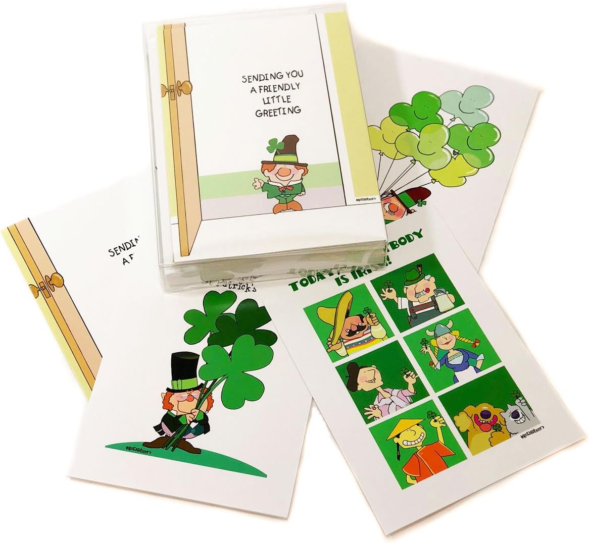 St Patrick's Day Assorted Card Pack - 16 St Patrick's Day Cards & Envelopes - Boxed Set of 5x7 Greeting Cards
