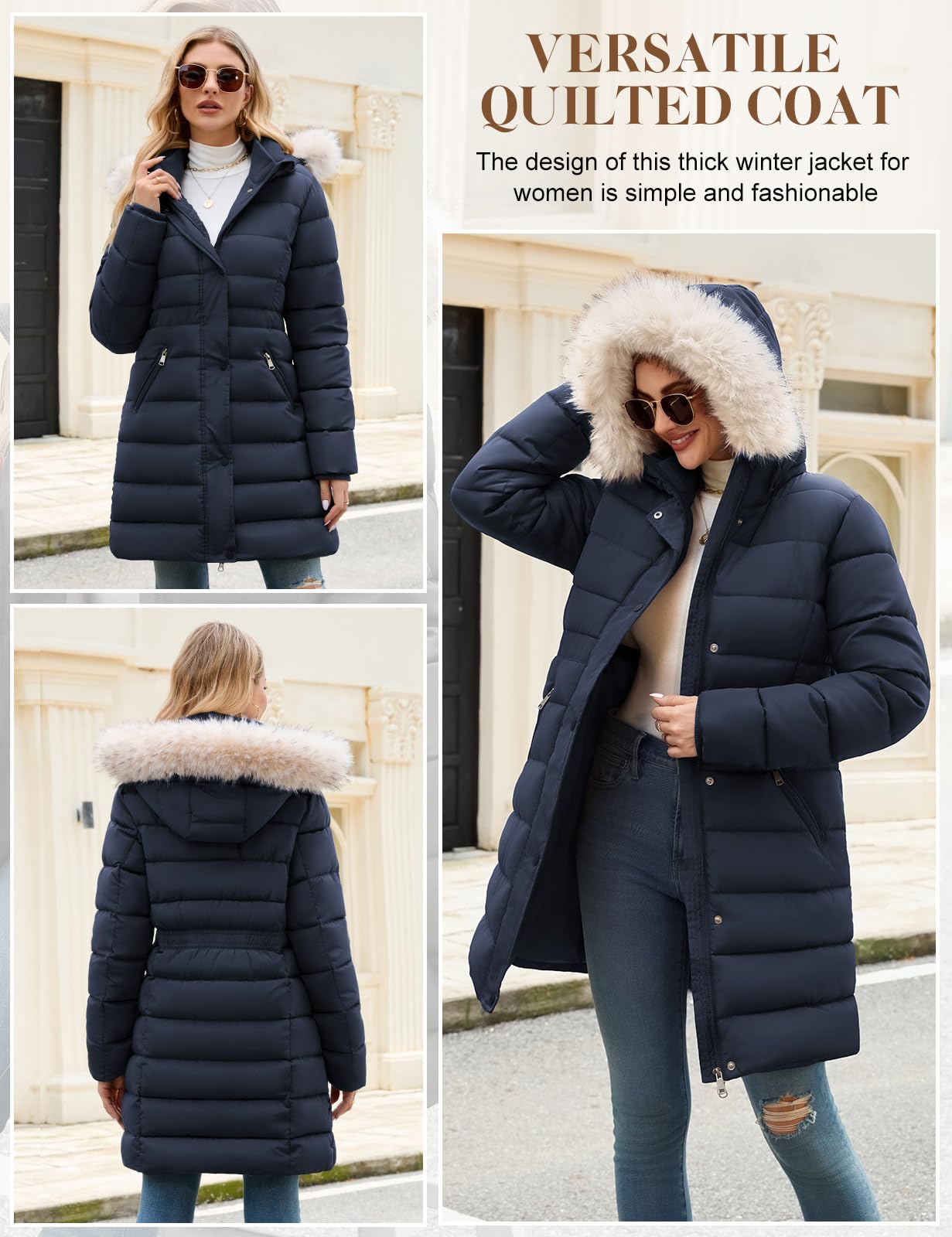 Yuson Girl Cappotto Donna Invernale Lungo Giubbotto Elegante Invernali Cappuccio Forti Antivento Piumino Giubbotti Imbottito Calda Parka Coat Pesante Vento Giacca con Zip Tasche
