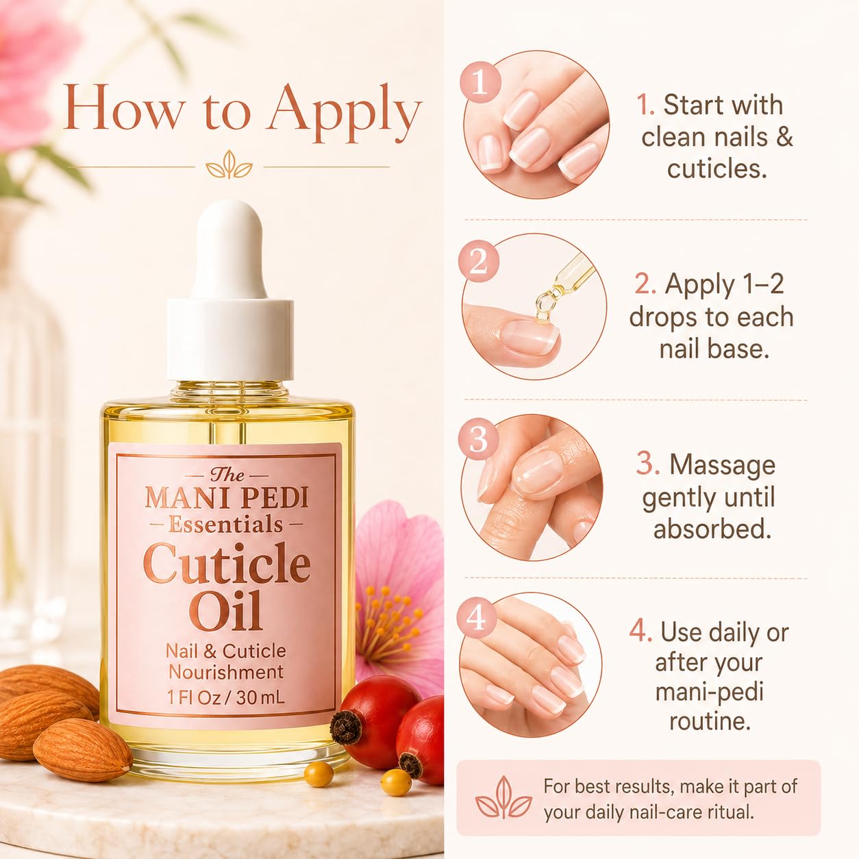 TMPE Nourishing Cuticle Oil with Jojoba, Rosehip & Almond oils. Complete Nail & Cuticle Care for Strong Nails & Soft Cuticles - 30ml 3
