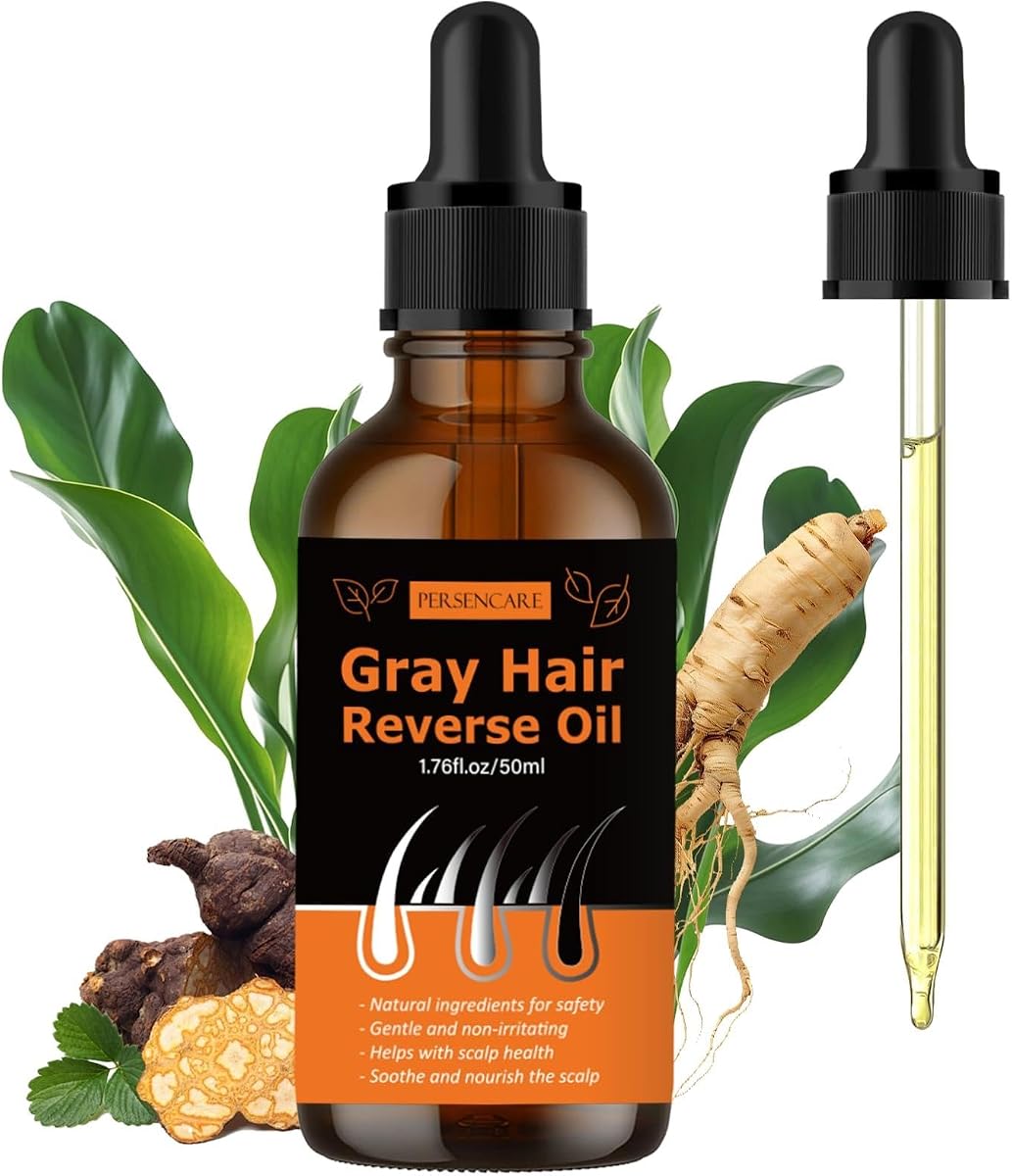 Herbal Gray Hair Reverse Essential Oil for Man & Woman, He Shou Wu Grey Hair Darkening & Growth Conditioner Essence, Restore Natural Black Color With Polygonum Multiflorum Herb Oil Blend Serum