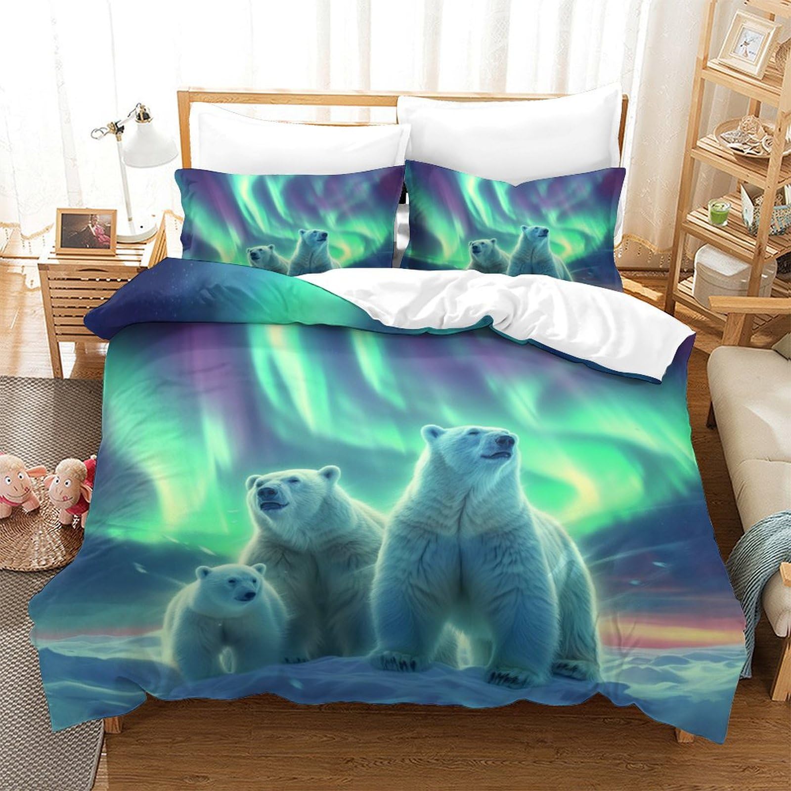 Housse de couette haute qualité motif ours polaires pour lit adulte 3 pièces