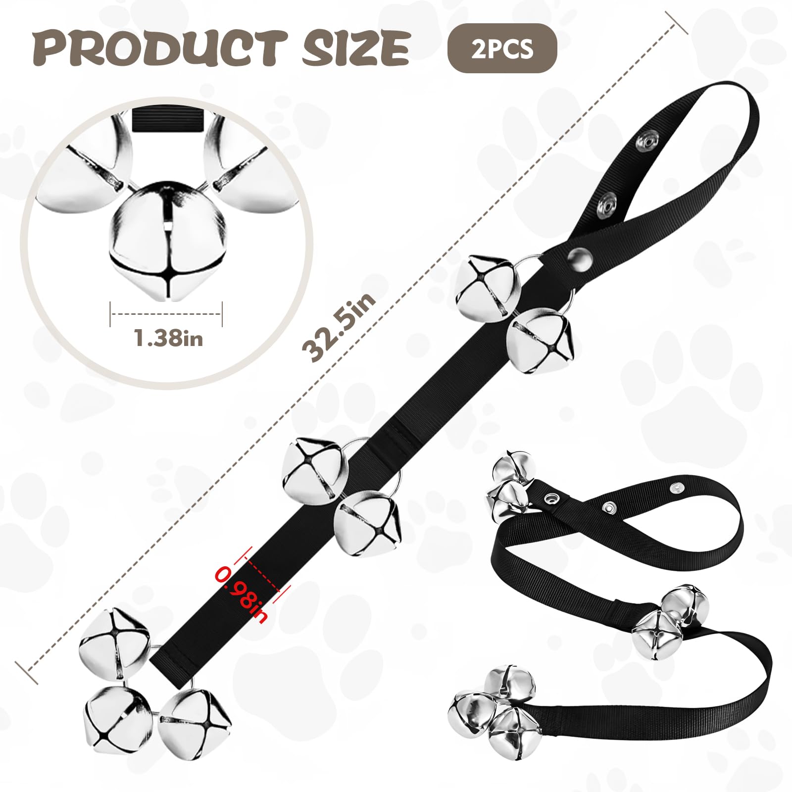 YHTCC 2 packs of dog doorbells, adjustable length dog training doorbell hung on the door knot, with 7 loud jingles - Image 2