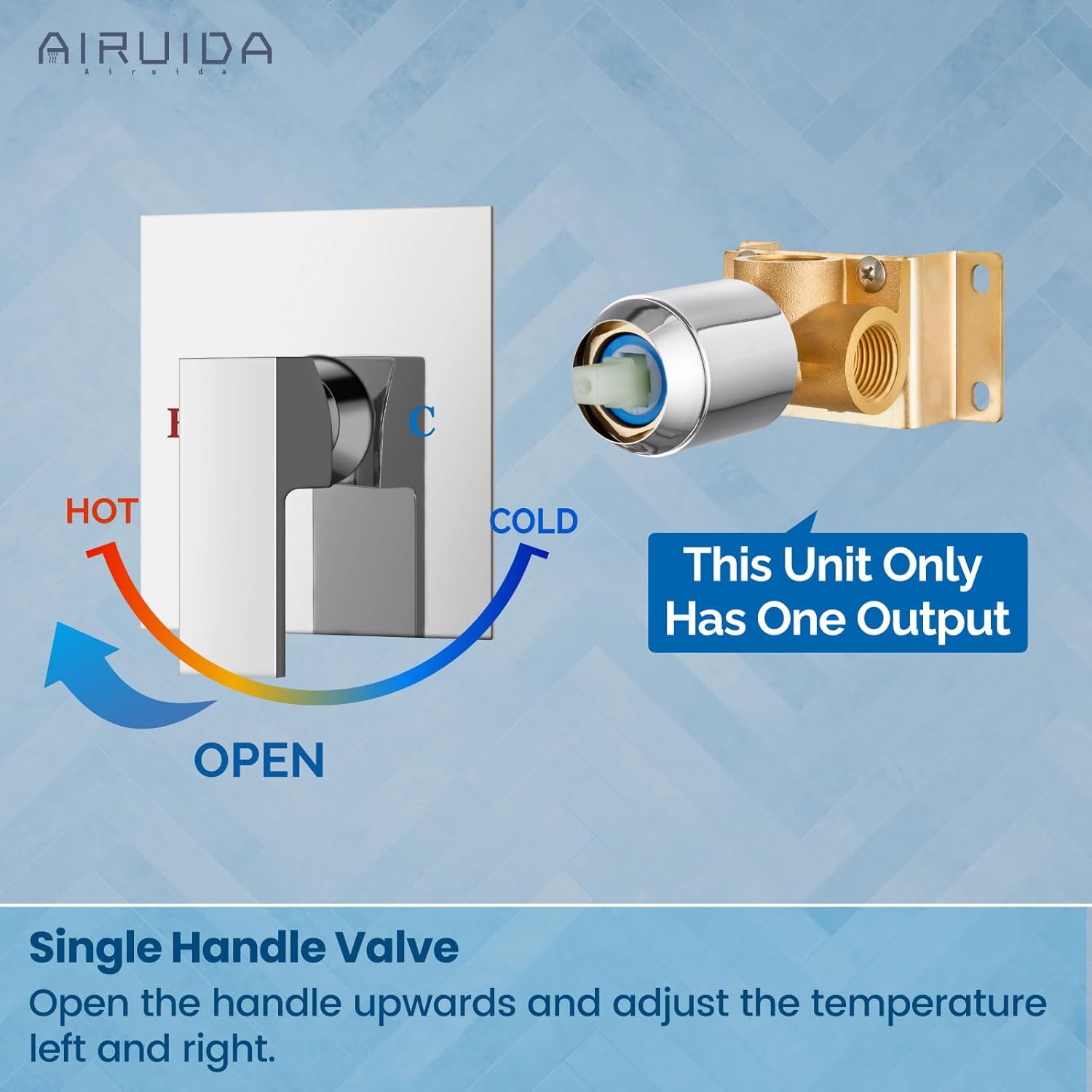 Airuida Single Handle Shower Valve Trim Kit – Wall Mount Brass Rough-in Valve with Female Thread Connection,Square Shower Handle with 5.5 Inch Cover Plate – Chrome Polish