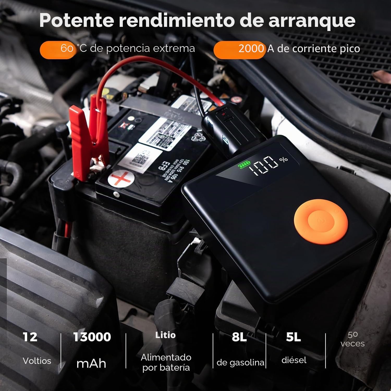 GOPLUS - Batería para coche (2000 A, 13000 mAh, arrancador de batería de coche con Focntion, inflador de 150 PSI (hasta 8 l gasolina o 5 l diesel), luz de emergencia, pantalla LED