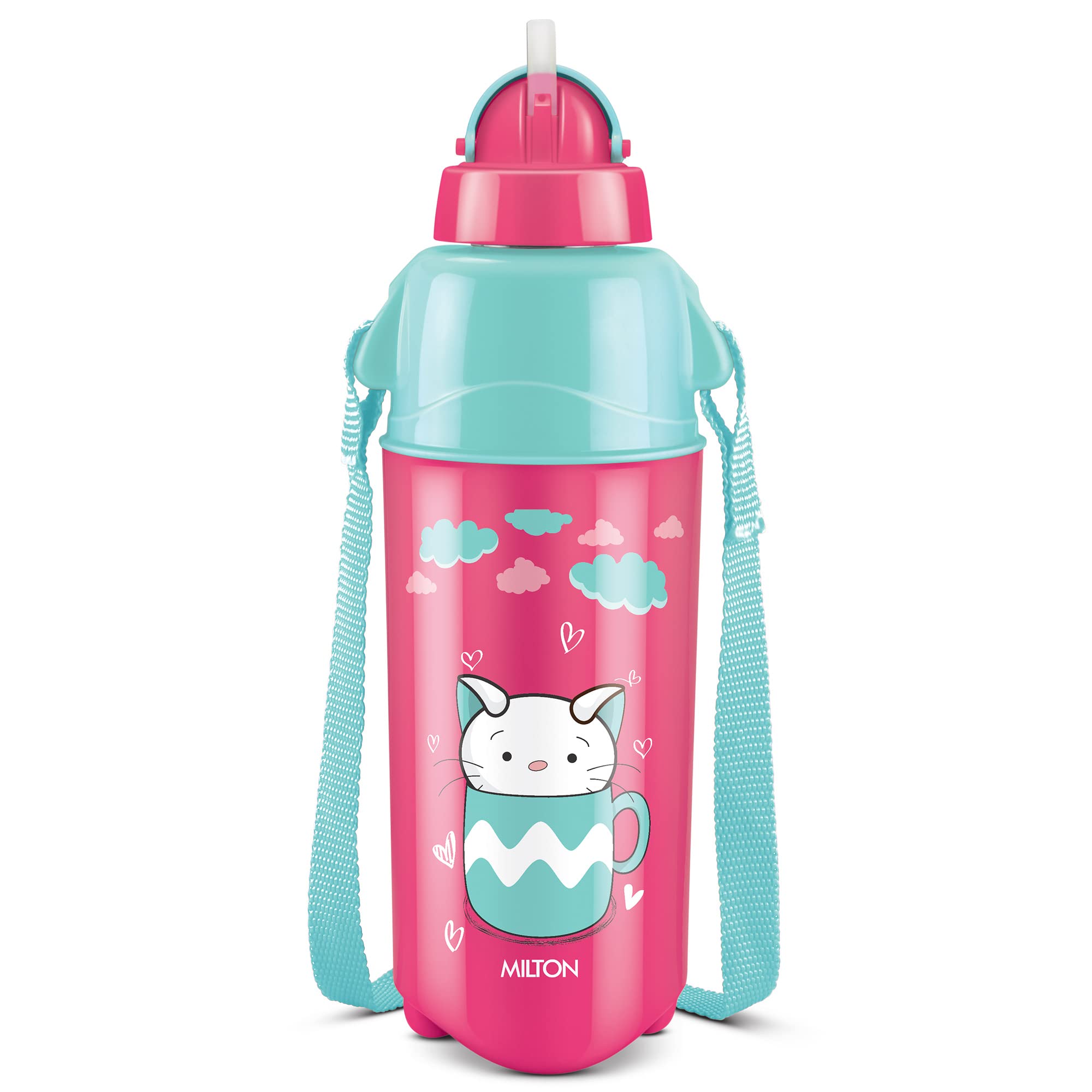 MILTON Kool Trendy 500 Plastic Insulated Water Bottle with Straw for Kids, 490 ml, Cherry Pink School, Picnic, Sipper, Leak Proof, BPA Free, Food Grade, Easy to Carry (Pack of 1)