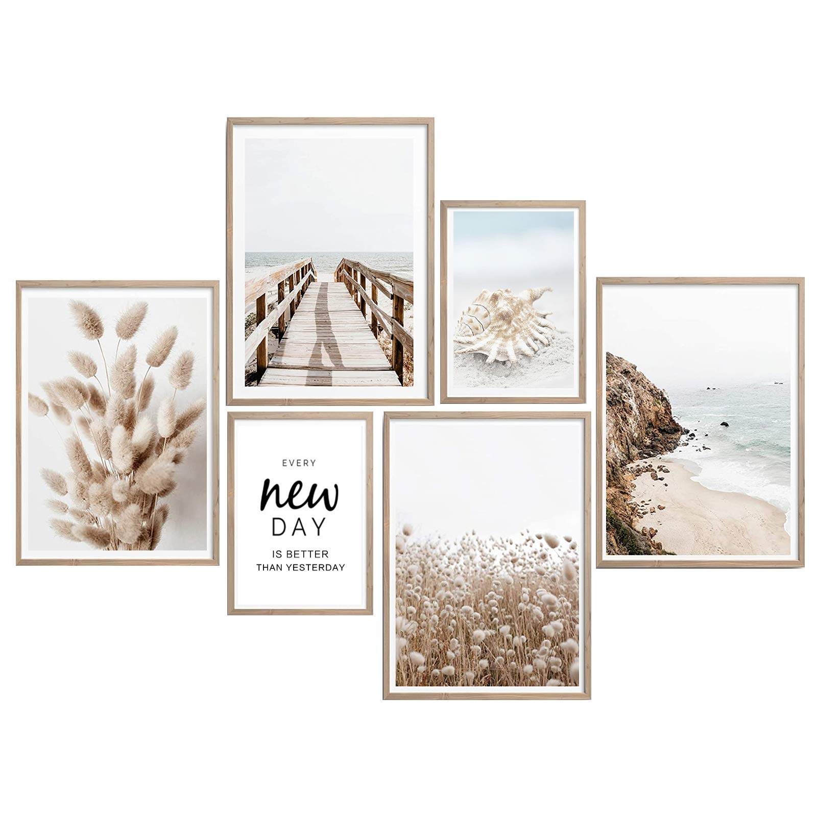 Canvas Print Wall Art Picture For Home Decor Rabbit Tail Grass Scenery 6 Pieces Panel Pictures Artwork Oil The Decoration Landscape Photo Prints (Without Frame)