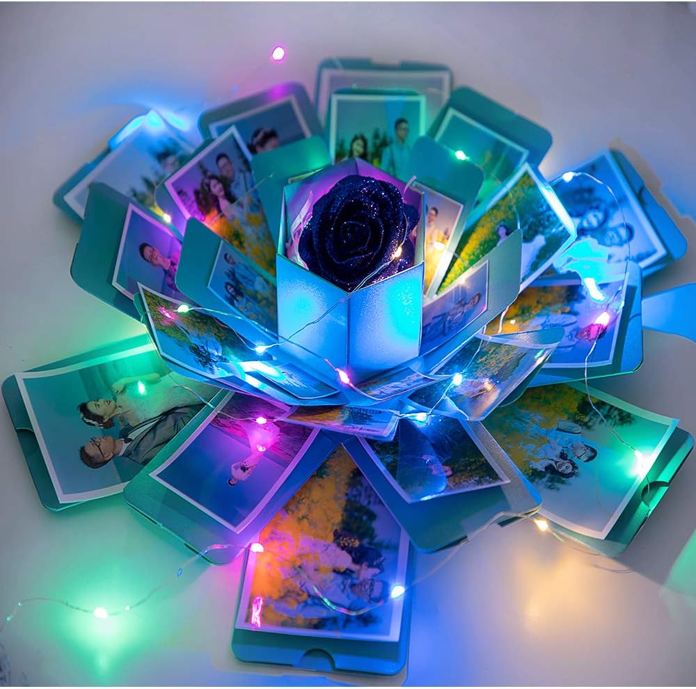 Creative Explosion Box -Gift Box Scrapbook DIY Photo Album Box for Birthday Anniversary Valentine Day Wedding(Upgrade Version) Blue.