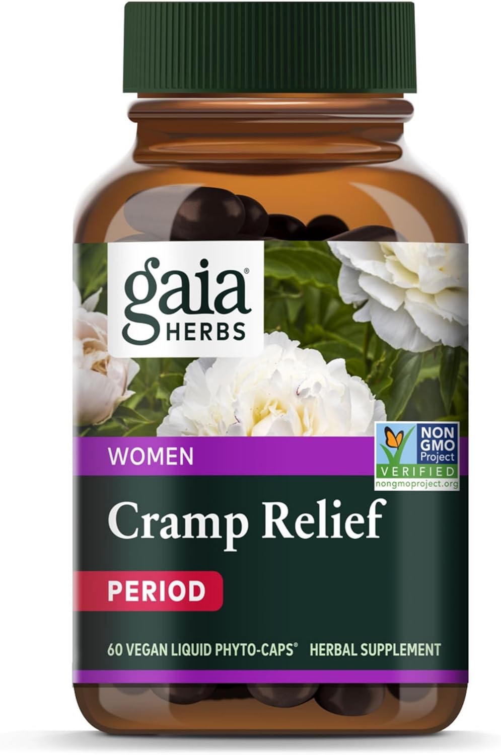 Gaia Herbs Cramp Relief – Herbal Supplement for Hormone Balance & Period Cramp Relief – Made with Organic Licorice Root, White Peony Root, Turmeric & More – 60 Vegan Capsules (60 Servings)