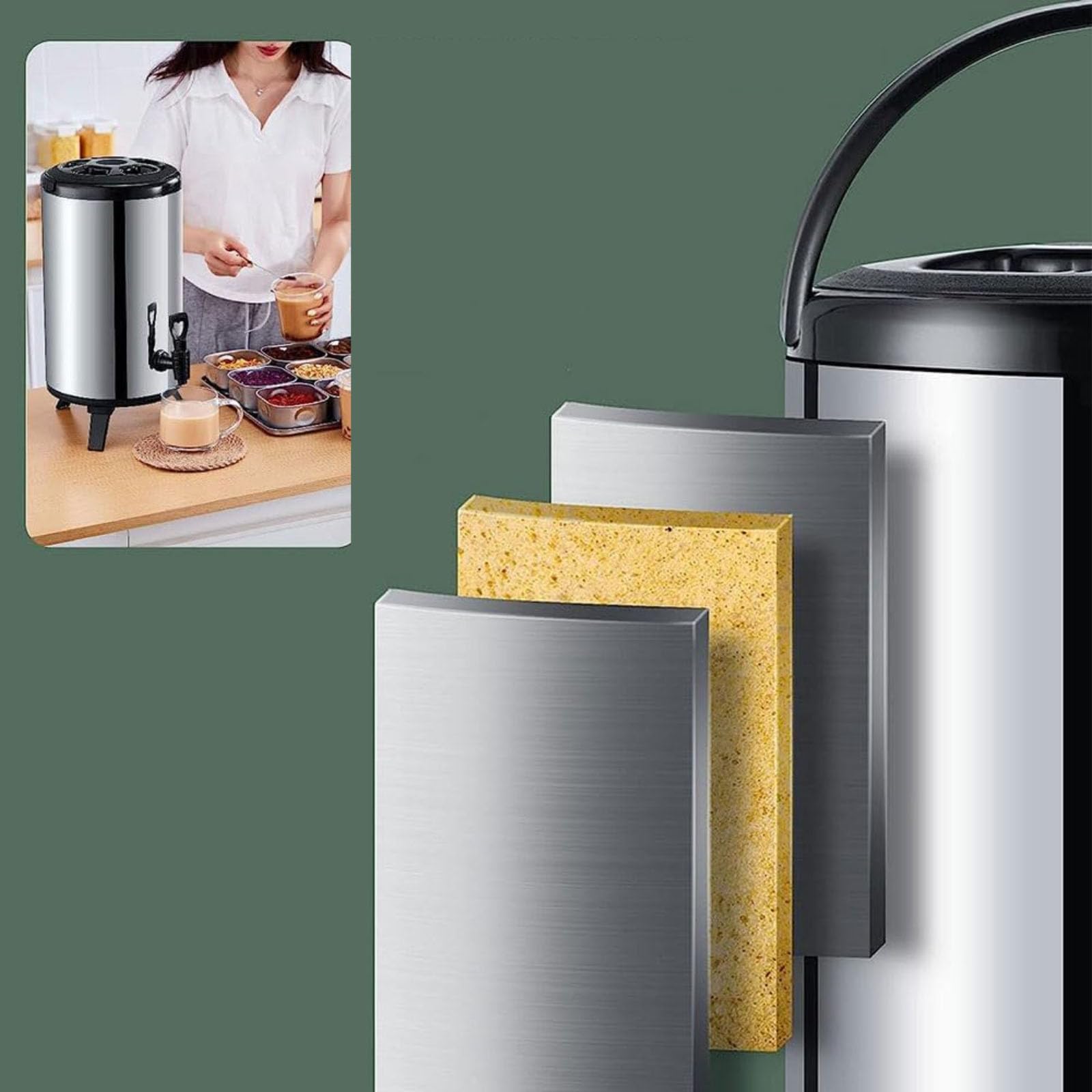 Distributore termico per bevande calde e fredde, in acciaio inox, con beccuccio, per bevande fredde, per tè, per grandi folle, distributore di caffè, 10