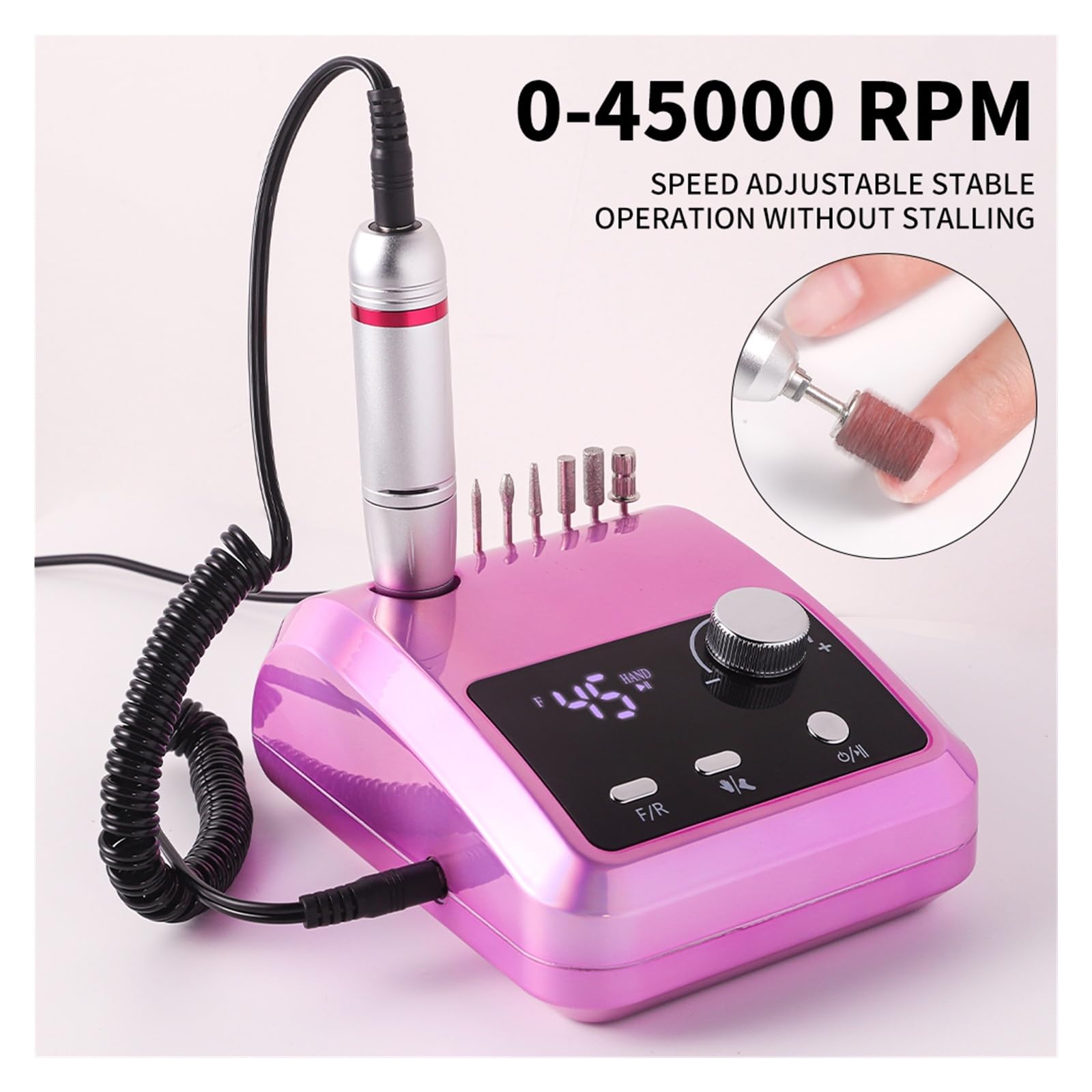 Frezarka do paznokci, Frezarka do paznokci 45000 obr./min. Profesjonalna elektryczna szlifierka, pilnik polerowania żelowych do użytku domowego(Pink)