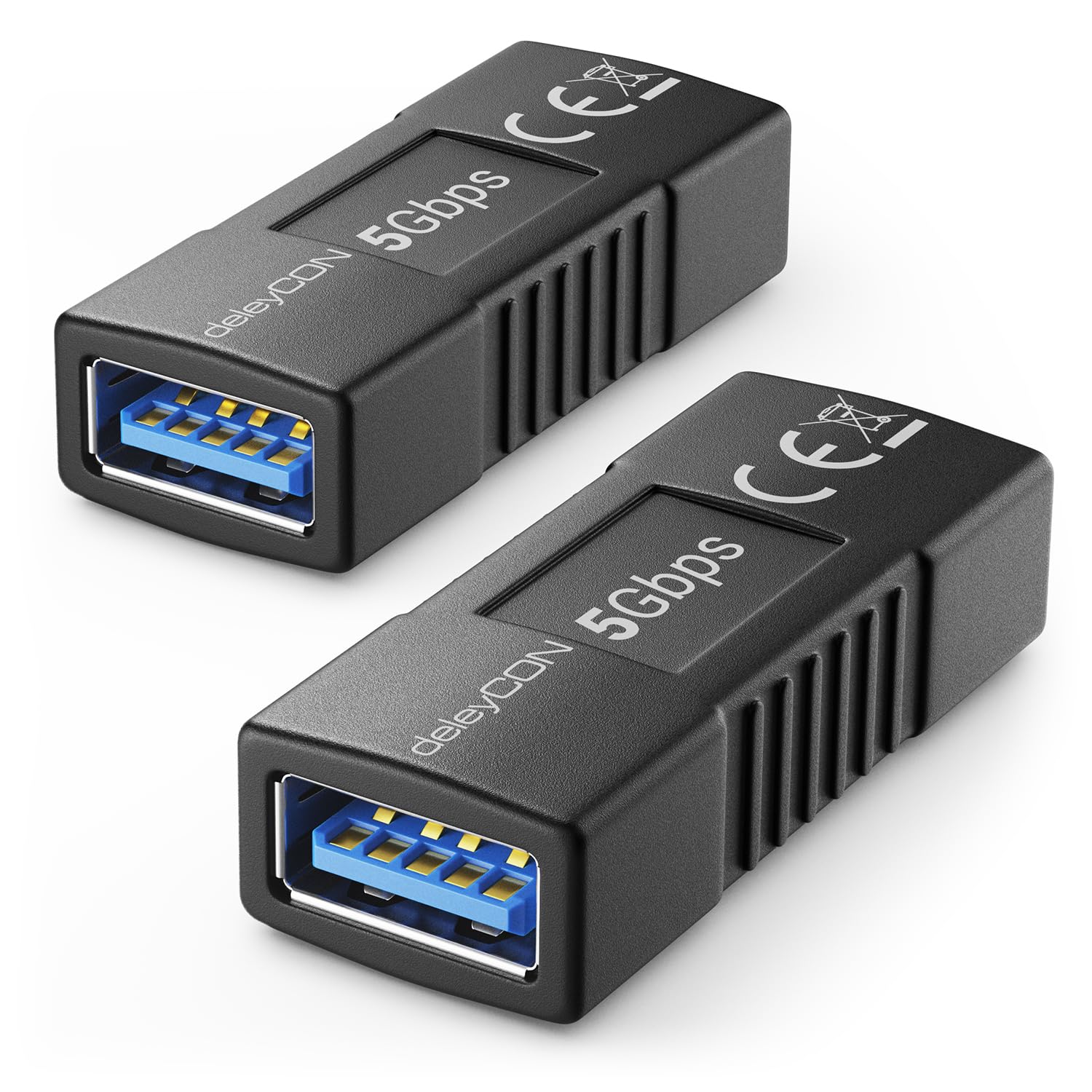 deleyCON 2X USB Kupplung 5Gbps USB 3.0 Verbinder Koppler Verlängerung - Buchse auf Buchse - 2 USB-A Kabel Verbinden - 2 Stück