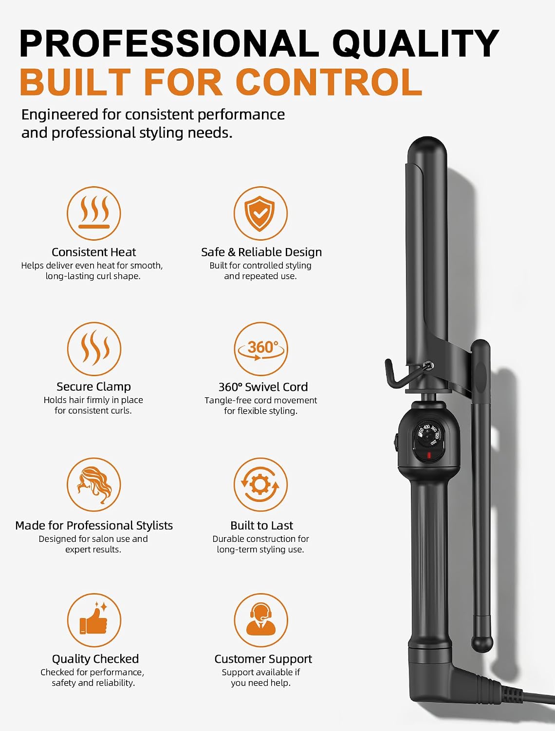 1 Inch Professional Marcel Curling Iron for Short Hair, Temp Dial 280-450°F | Suitable for Salon Styling Use, for Defined Curls and Soft Waves