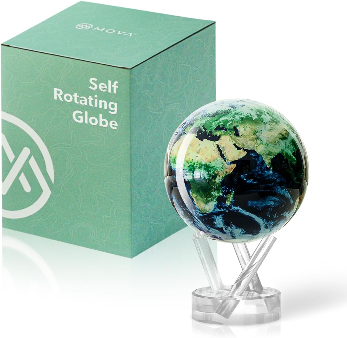 MOVA Globe Earth with Clouds 4.5" with Base, Solar Powered Rotating Globe No Need of Battery or Chord, Unique Gift and Decoration