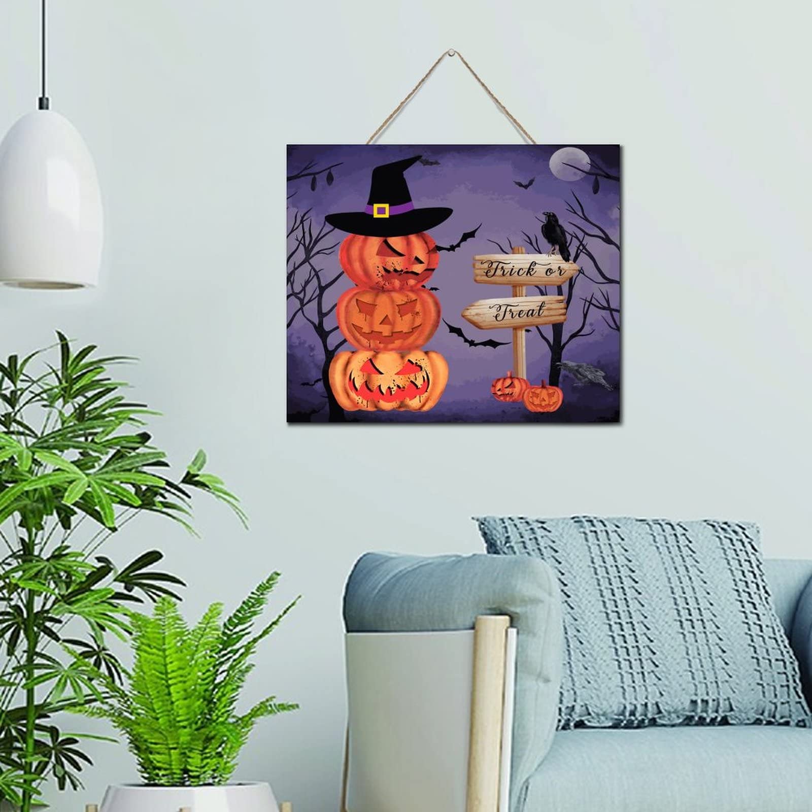 Plaque murale en bois Halloween Trick or Treat 25x30 cm décor de salle à manger