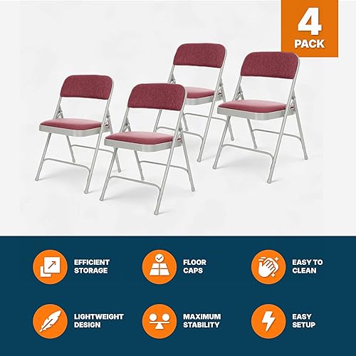 Miniatura 7 de OEF Furnishings Serie OEF2200 - Sillas plegables de doble bisagra acolchadas de tela de alta calidad para servicio pesado (paquete de 4, rojo