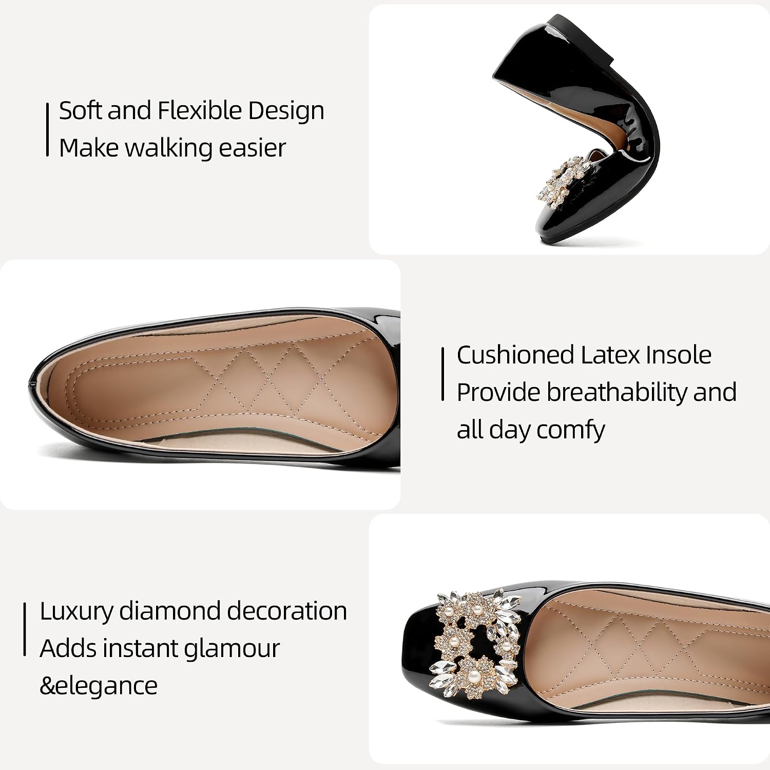 Leather Flats for Women Square Toe Comfort Slip on Dress Shoes