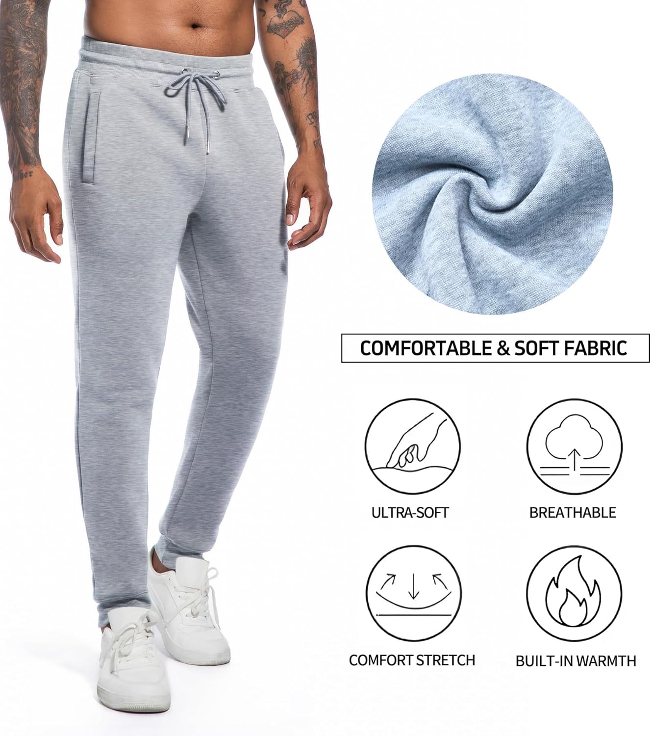 Mens Joggers with Pockets, 3 Pack Fleece Casual Sweatpants for Men Athletic Pants with Drawstring - Image 3