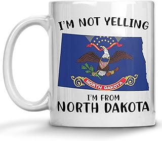 Funny North Dakota Pride Coffee Mugs, I'm Not Yelling I'm From North Dakota Mug, Gift Idea for North Dakota Men and Women Featuring the State Map and Flag, Proud Patriot Souvenirs and Gifts