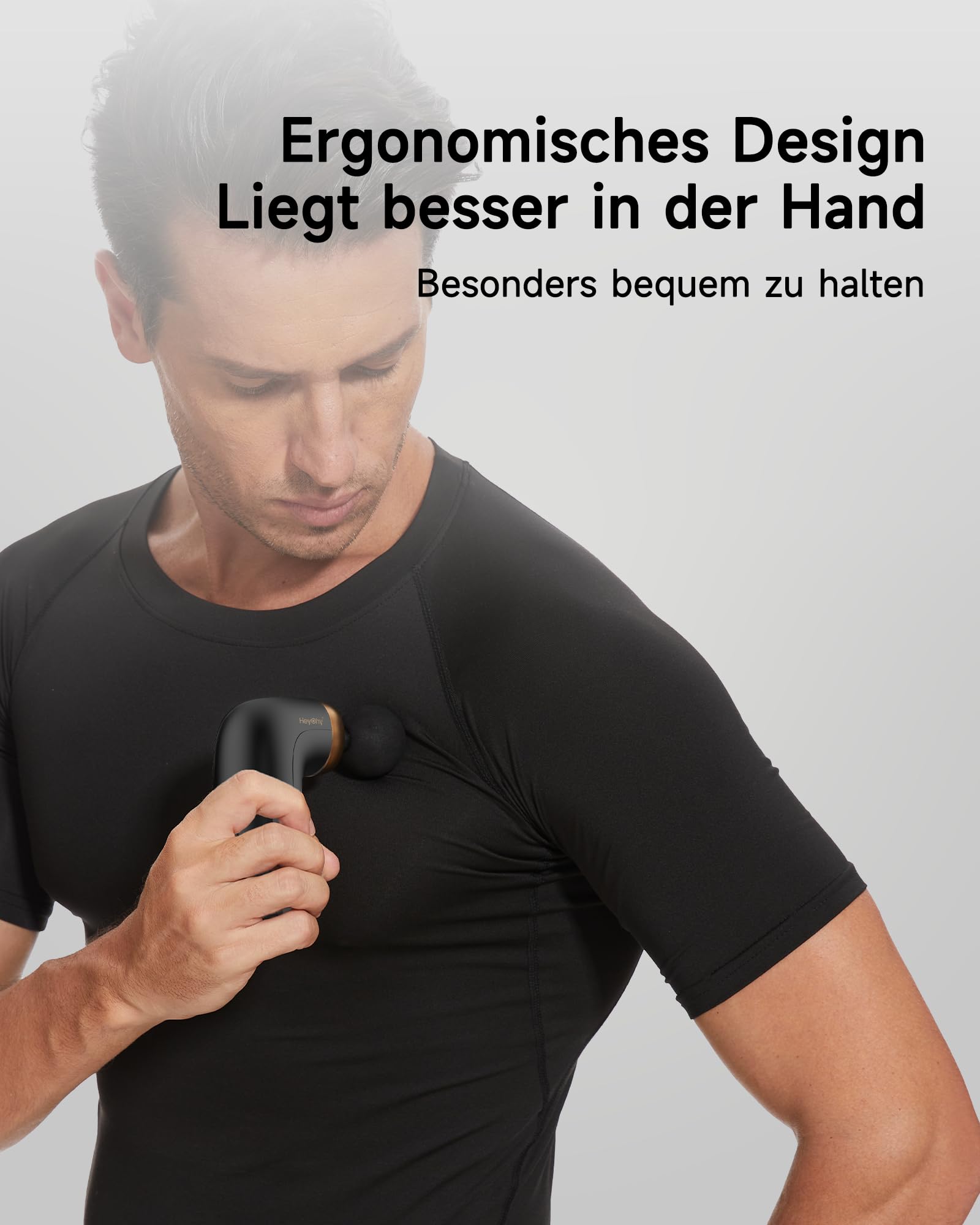 HEYCHY A1 Super Mini Massagepistole, 0,27 kg, 4 Silikonaufsätzen, Schwarz | Tiefengewebe Massage Gun mit 7 mm Amplitude, bis 3000 U/min, USB-C und Akku, für Sport, Büro und Reisen