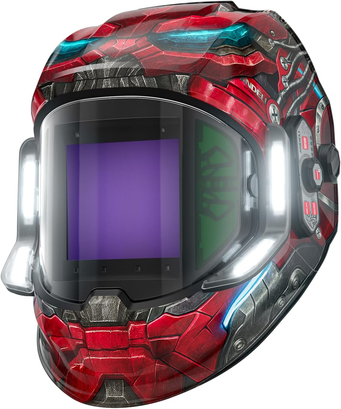 ANDELI Welding Helmet - Panoramic 180° View 3.94"X3.74",True Color Auto Darkening Welding Helmet with Light, 6 Arc Sensor, 4/5-8/9-13 Type-C Charging MONERRR-LED