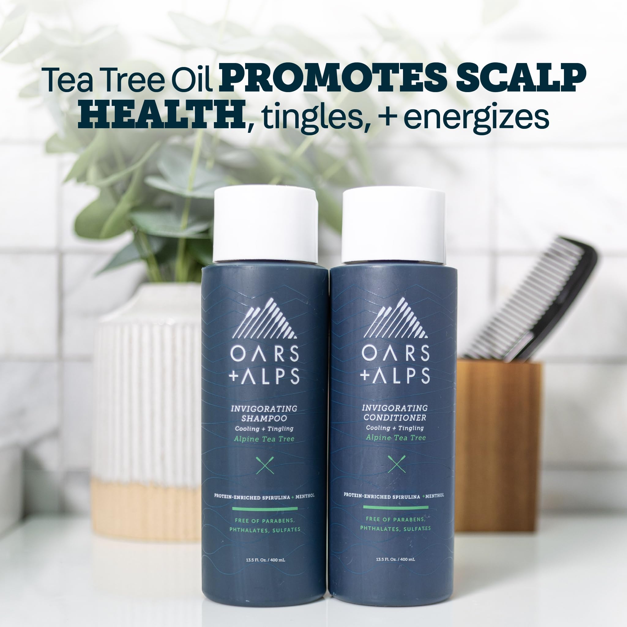 Oars + Alps Men's Sulfate Free Shampoo, Infused with Witch Hazel & Tea Tree Oil, Cleanses & Refreshes, Alpine Tea Tree Scent, 1 Pack, 13.5 Fl Oz