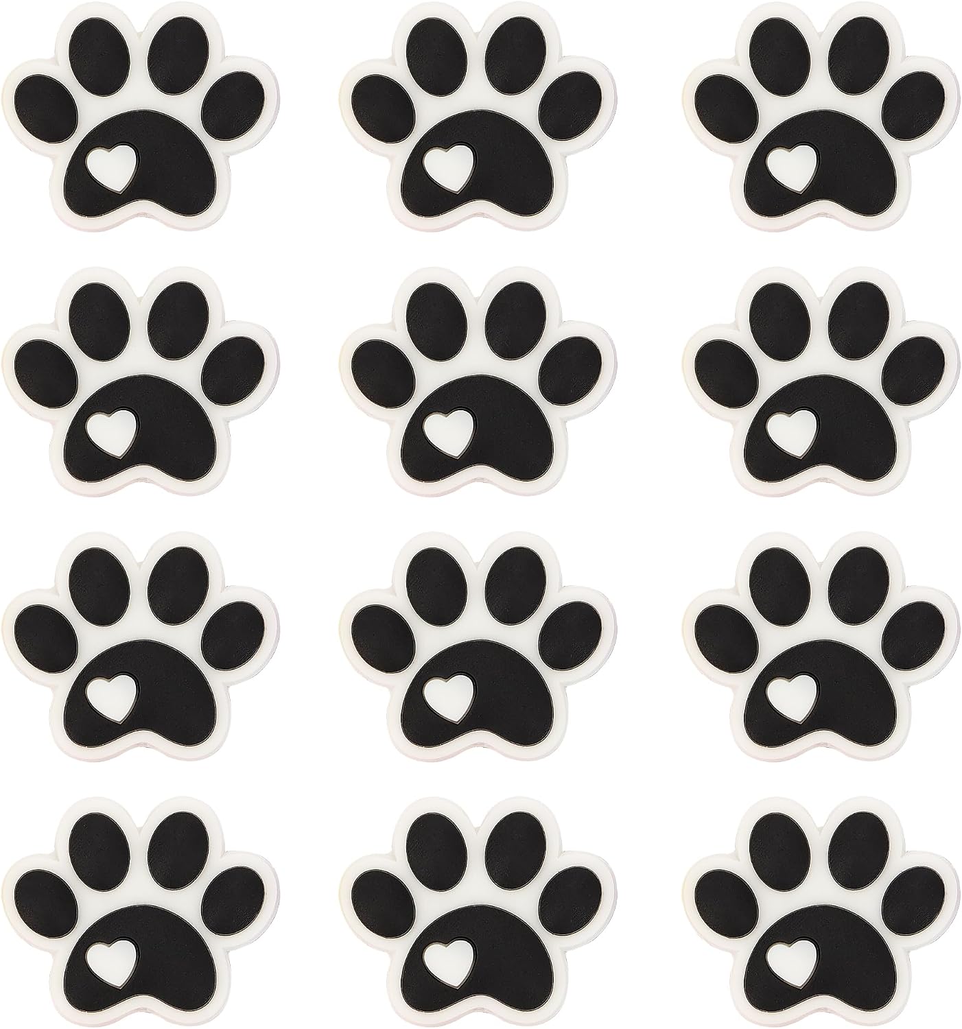 12PCS Dog Paw Silicone Focal Beads Craft for Beadable Pen Keychain Making