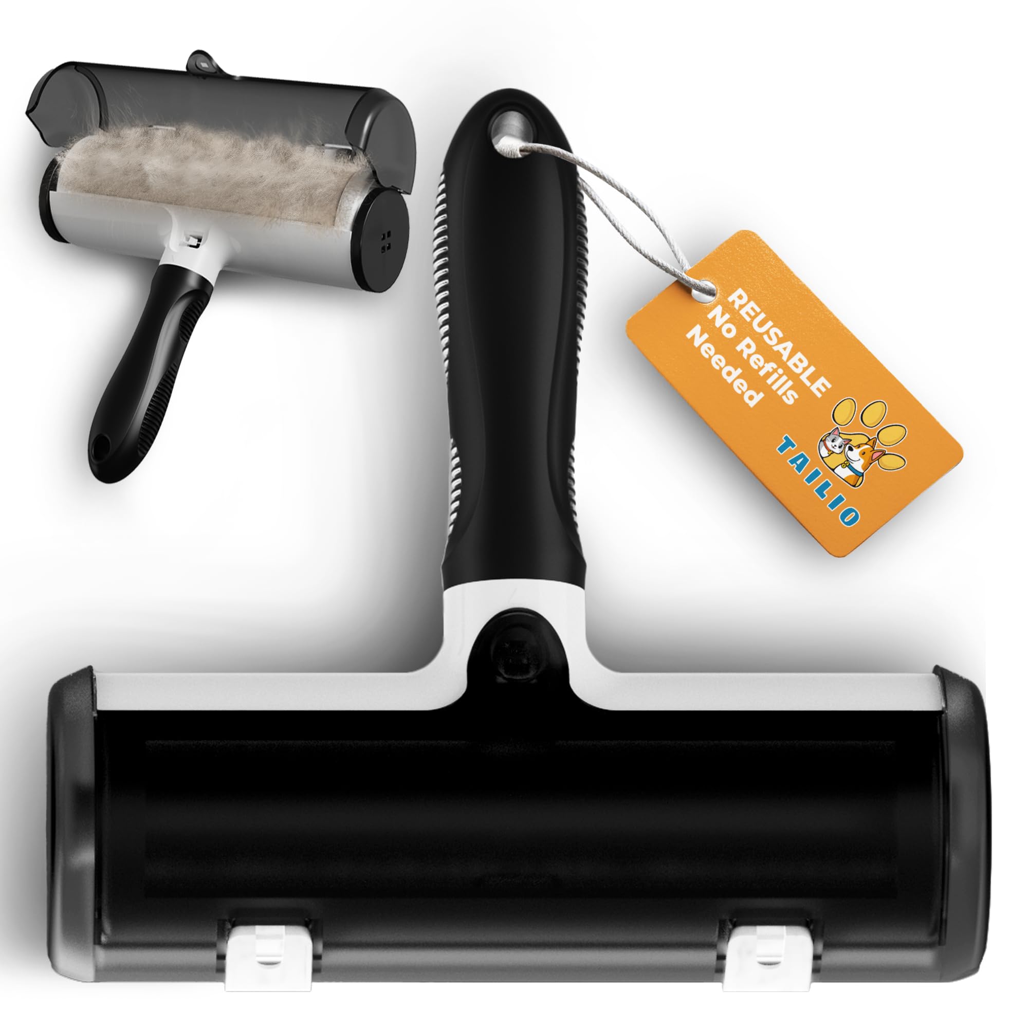 Pet Hair Remover and Reusable Lint Roller - Cat and Dog Hair Remover for Couch, Furniture, Carpet, Clothing and Bedding - Portable, Multi-Surface Fur Removal Tool (Black)