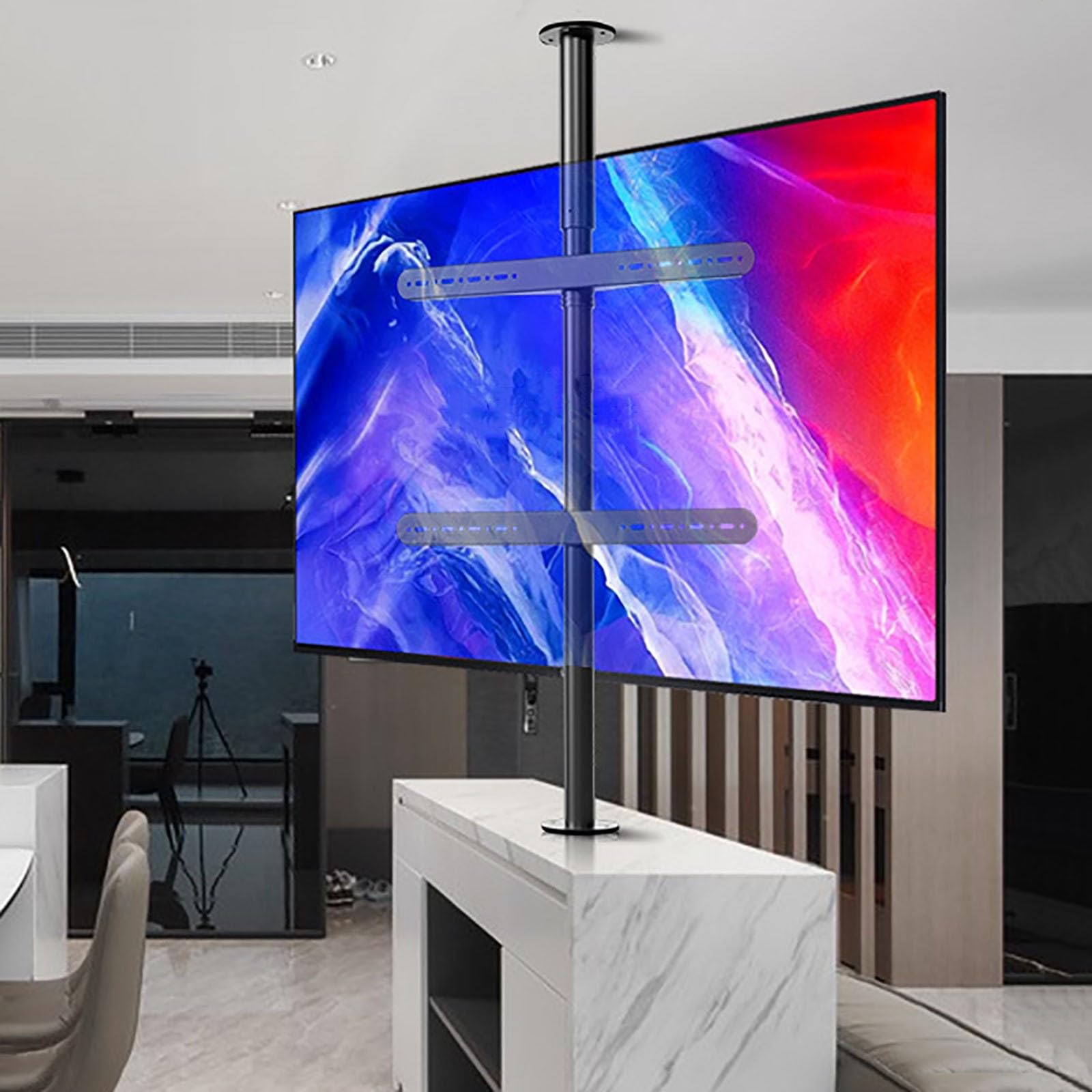 Support de sol rotatif pour TV : optimisez l'espace entre salon et cuisine