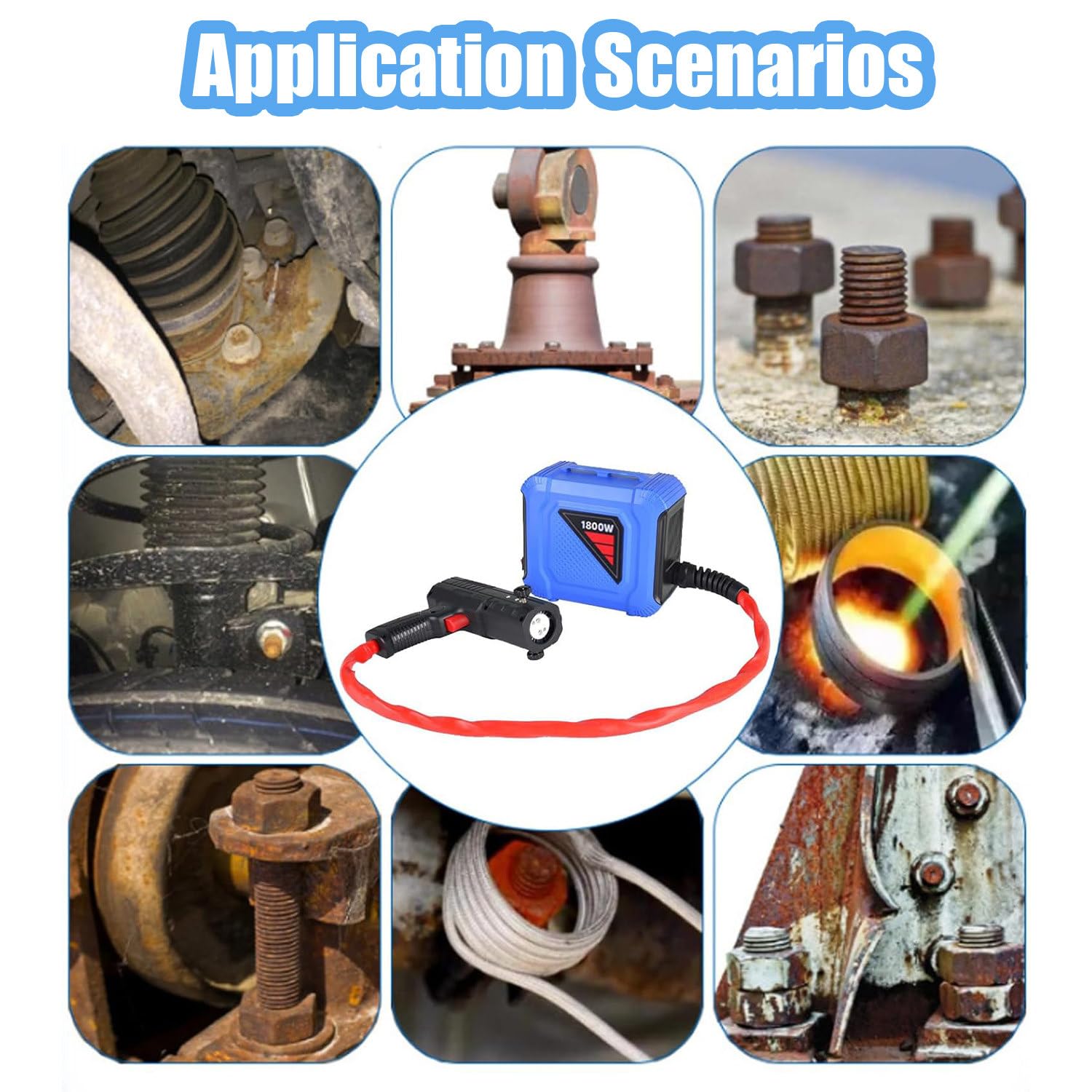 Kit de calentador de inducción sin llama de 1800 W con 4 bobinas para quitar pernos, tuercas y rodamientos oxidados
