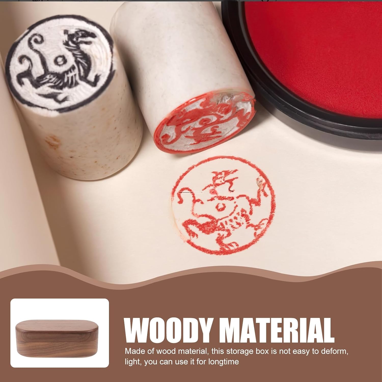 Wooden Stamp Storage Case Vintage Inkpad Box with Double Compartments image 5